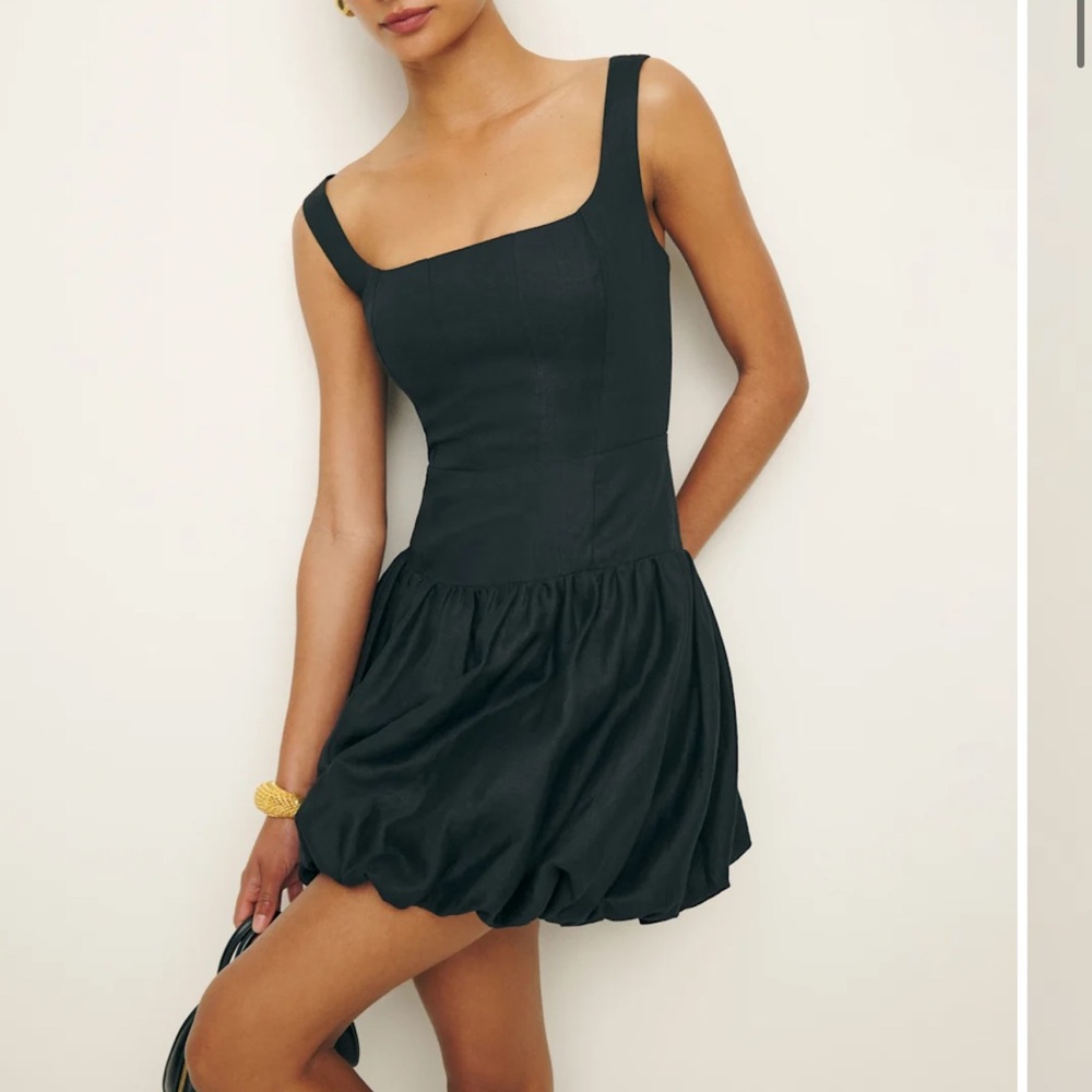 Reformation Delia Linen Dress Black - Size 0